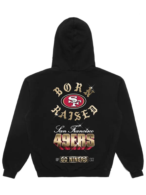 Born x Raised Black San Francisco 49ers Chrome Rocker Hoodie – Streetwear Meets Team Pride Recreated Edition