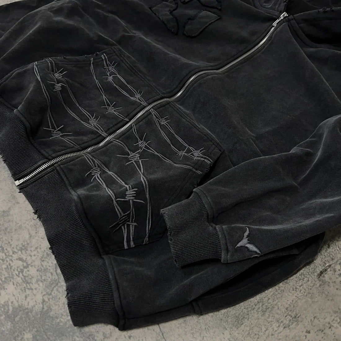 Ditch Barbed Wire Zip-Up Hoodie 🖤⚡ Recreated Edition
