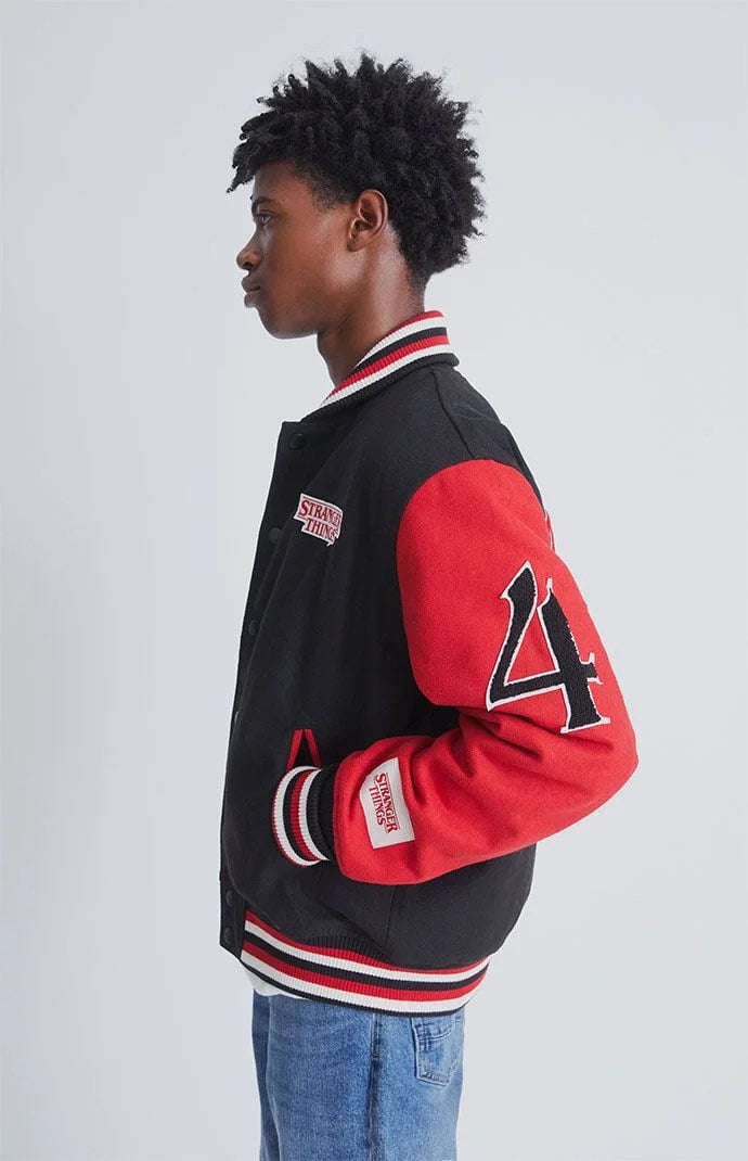 Stranger Things Hawkins Black & Red Letterman Varsity Jacket