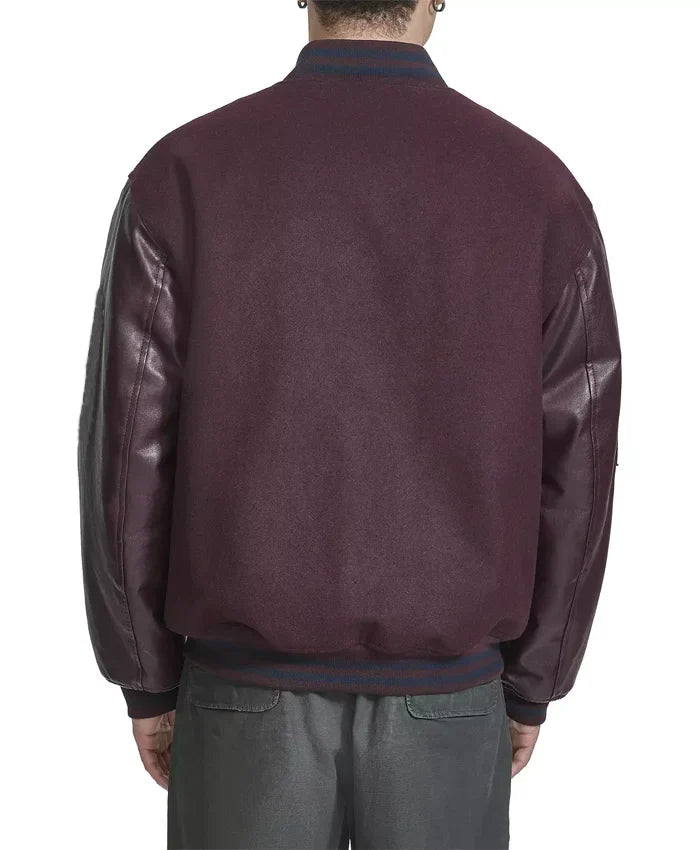 Men’s Burgundy Lettermen Bomber Jacket