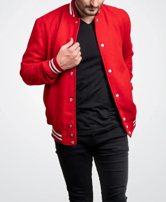Mondor Red Wool Varsity Jacket