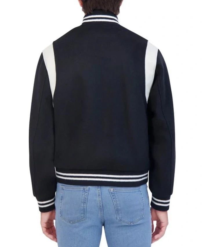 Navy Blue Letterman Varsity Jacket With Rib Collar