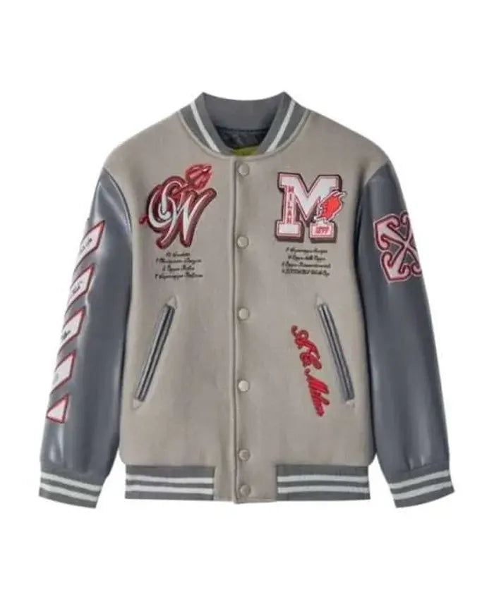 Off White X Ac Milan Grey Varsity Jacket