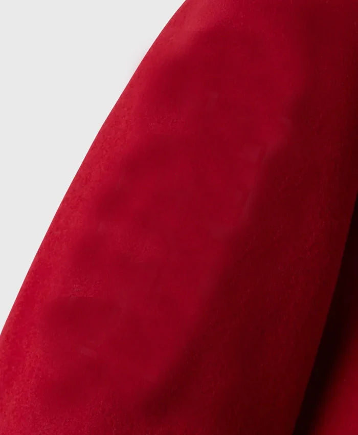 Stand Ford Red Trendy Drop Down Collar Varsity Jacket