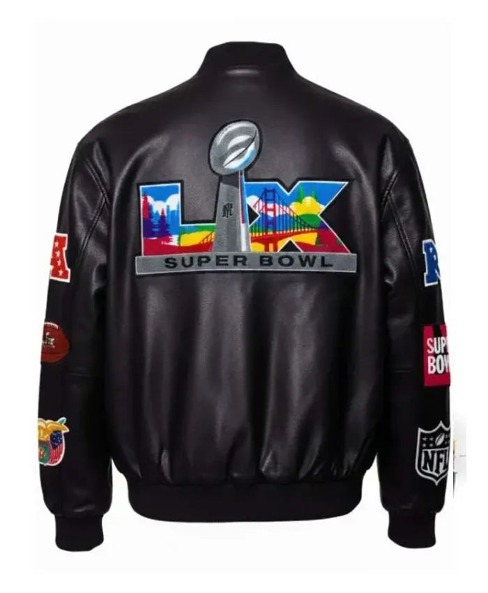 Super Bowl 2026 Black Leather Jacket