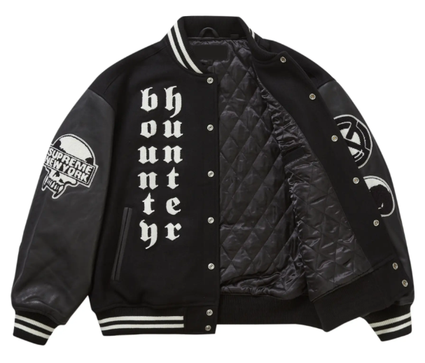 Supreme Bounty Hunter Black Wool And Leather Varsity Jacket – Recreated Edition