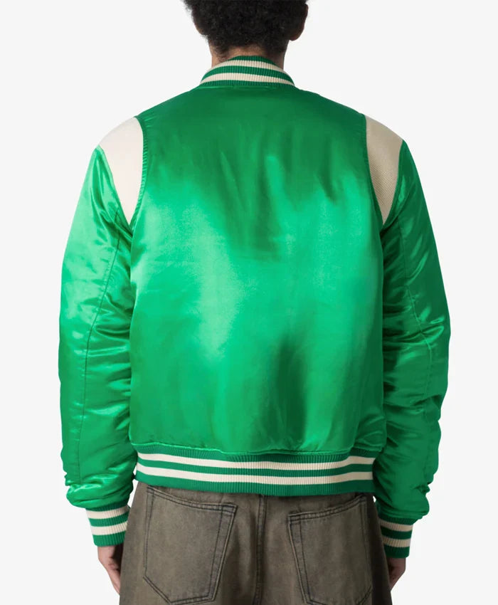 Trendy Satin Green Letterman Varsity Jacket