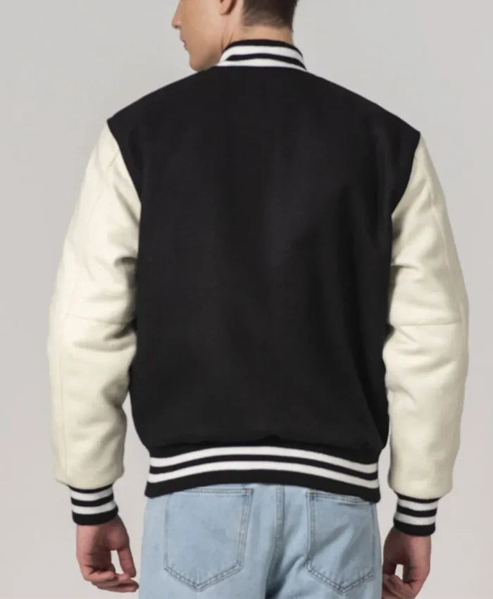 Unisex Black And White Varsity Lettermen Jacket