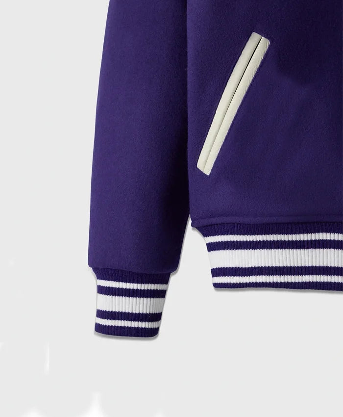 Unisex Purple Drop Down Collar Lettermen Varsity Jacket