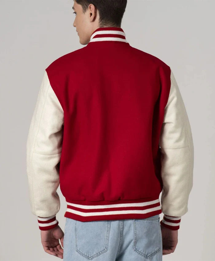 Unisex Red And White Varsity Lettermen Jacket