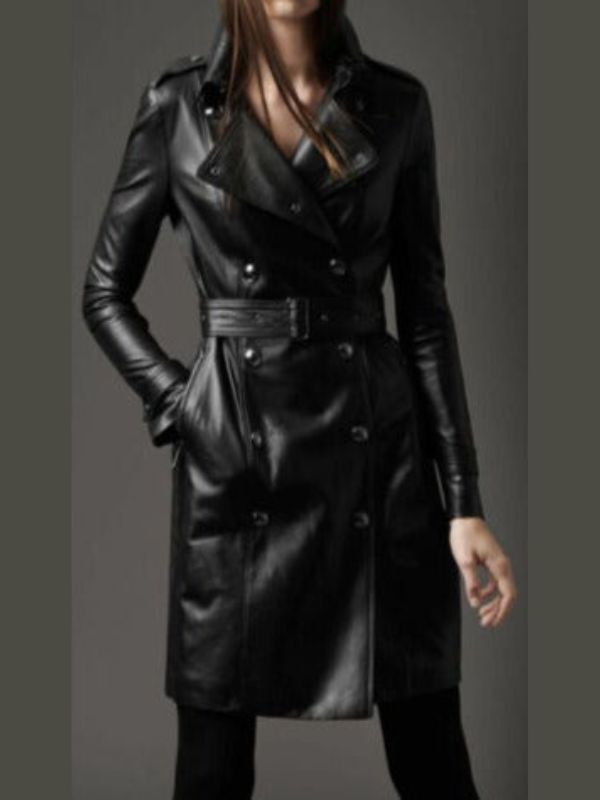 Women’s Military Style Black Leather Coat – Bold & Elegant