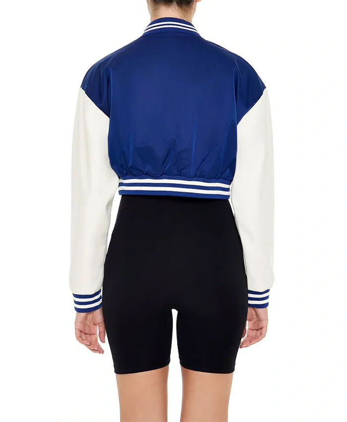Women’s Cropped Blue Lettermen Varsity Jacket