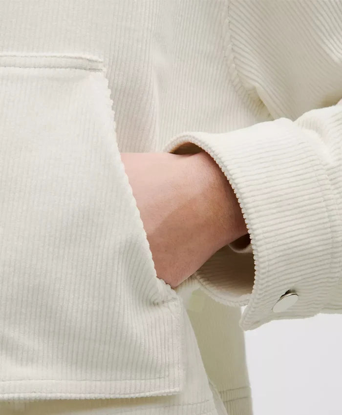 Women’s White Corduroy Shirt Varsity Jacket