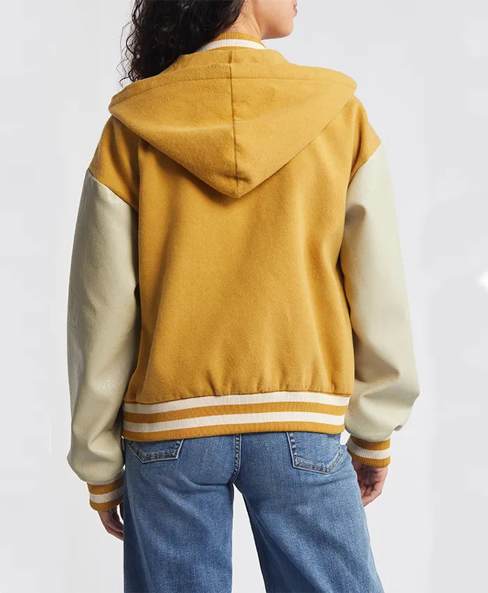 Women’s Yellow Hooded Wool Twill Varsity Jacket
