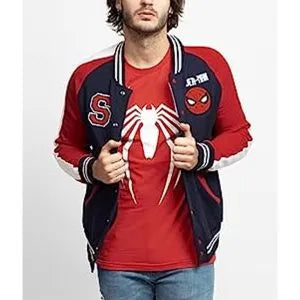 Spiderman Varsity Navy and Red Full-Snap Fleece Jacket – Recreated Edition