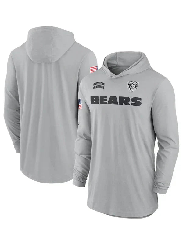 2024 Chicago Bears Salute to Service Long Sleeve Hooded T-Shirt