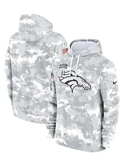 2024 Denver Broncos Arctic Camo Salute to Service Hoodie Recreated Edition