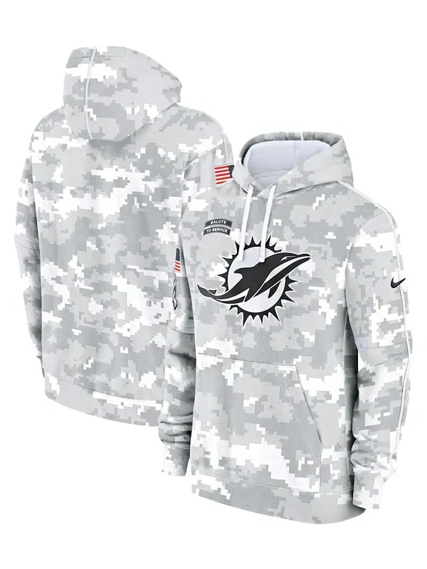 2024 Miami Dolphins Arctic Camo Salute to Service Hoodie Recreated Edition