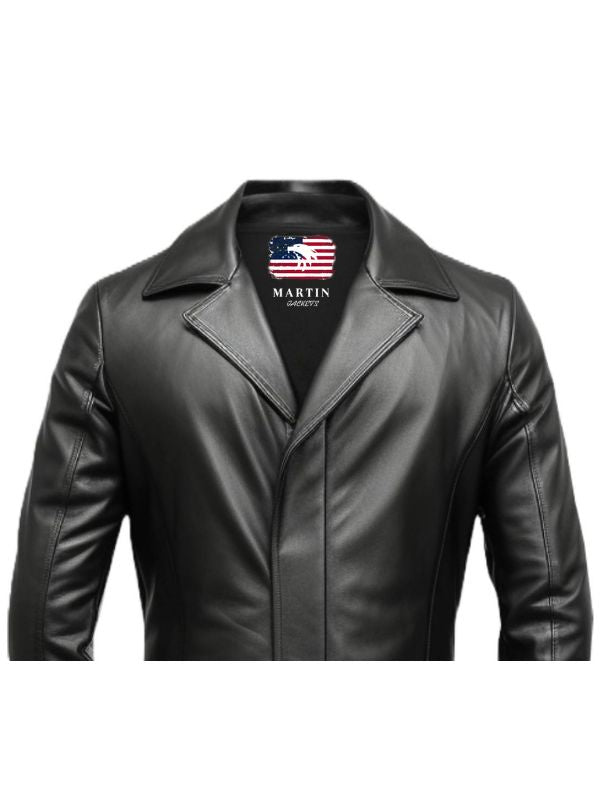 Men Black Leather Coat- Long Leather Coat