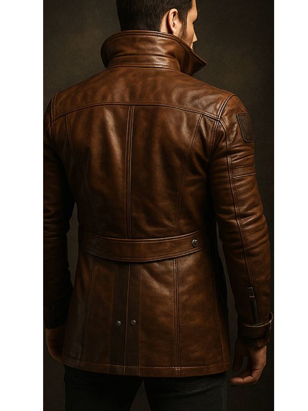 Yahya Leather Brown Long Coat – Men’s Premium Brown Long Leather Coat