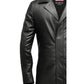 Men Black Leather Coat- Long Leather Coat