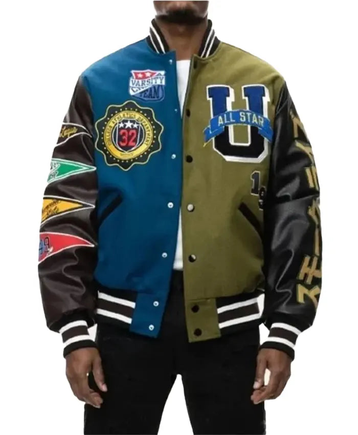 All Star Matcha Olive Letterman Varsity Jacket