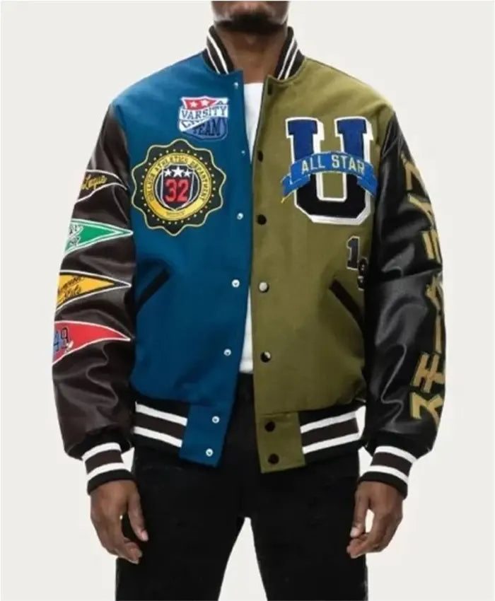 All Star Matcha Olive Letterman Varsity Jacket