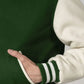 Baseball Forest Green And White Varsity Jacket With Leather Sleeves
