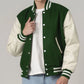 Baseball Forest Green And White Varsity Jacket With Leather Sleeves