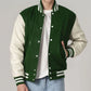 Baseball Forest Green And White Varsity Jacket With Leather Sleeves