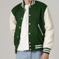 Baseball Forest Green And White Varsity Jacket With Leather Sleeves