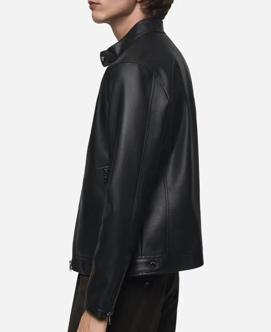 Men’s Stylish Black Leather Zip-Up Jacket - Bold and Elegant