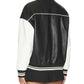 Black Varsity Bomber Leather Jacket With Stripes