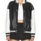 Black Varsity Bomber Leather Jacket With Stripes