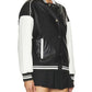 Black Varsity Bomber Leather Jacket With Stripes