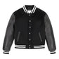 Black Wool Varsity Jacket With Leather Sleeves
