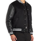 Black Wool Varsity Jacket With Leather Sleeves