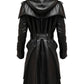 Black Stylish Leather Coat - Hooded Leather Coat