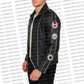 Black jacket with decorative elements on a white background with 'urbancollections.com' text.