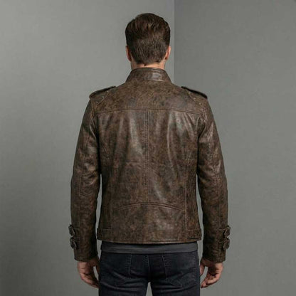 Men's Brown Gothic Embroidered Leather Jacket