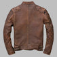 Men’s Distressed Brown Leather Cafe Racer Biker Jacket