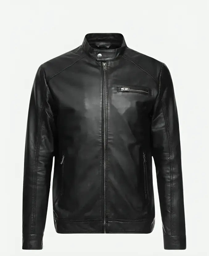 Men’s Cafe Racer Classic Black Leather Jacket - Sleek and Stylish