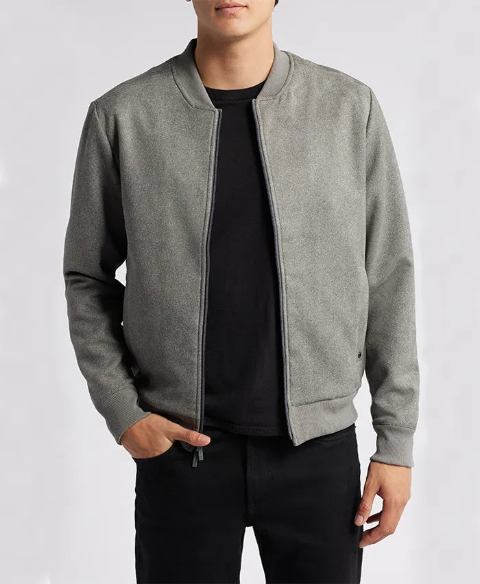 Casual Men’s Suede Grey Bomber Jacket