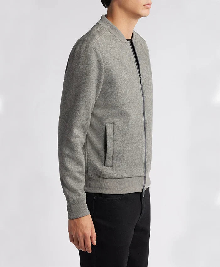 Casual Men’s Suede Grey Bomber Jacket