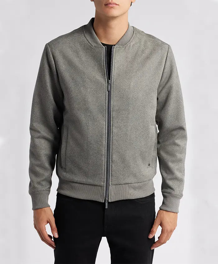 Casual Men’s Suede Grey Bomber Jacket