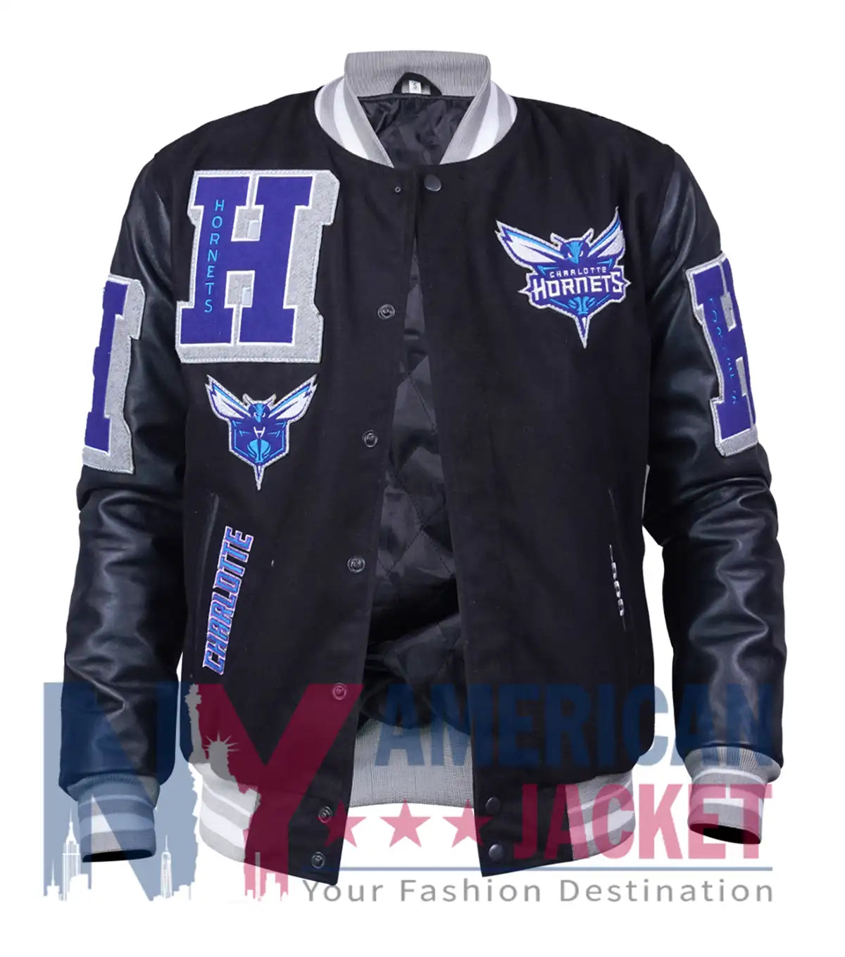 Charlotte Hornets Black Wool Varsity Jacket