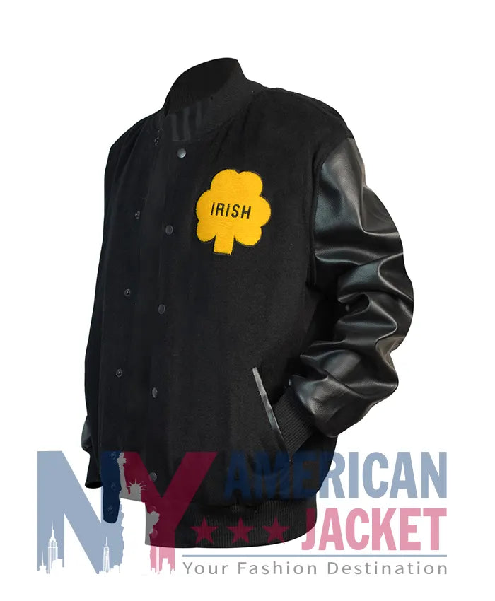 Notre Dame Rudy Irish Black Varsity Bomber Jacket