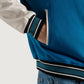 Deep Mid Sky Blue and White Varsity Letterman Jacket