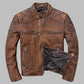 Men’s Distressed Brown Leather Cafe Racer Biker Jacket
