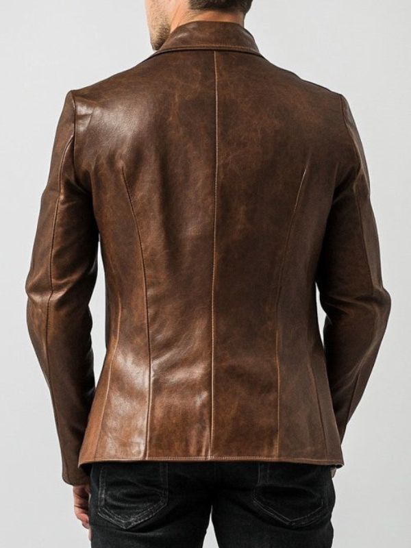 Ethan Distressed Brown Leather Blazer – Brown Leather Jacket